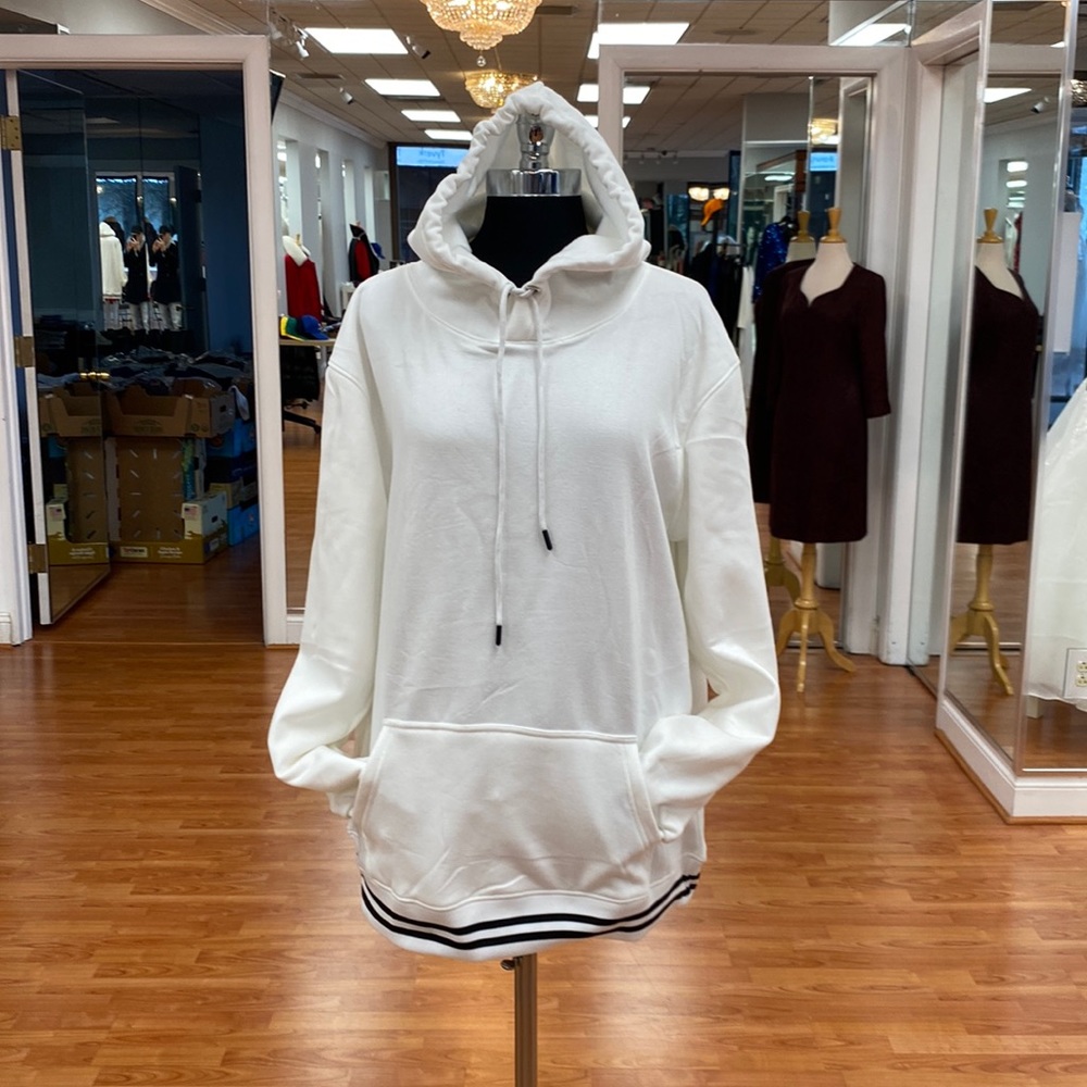 Speed Sports white hoodie (unisex) with black trim cuff